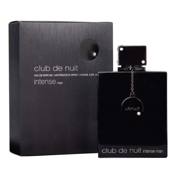 Men's Eau de Parfum bottle with black packaging and chain detail.