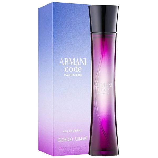 Armani Code Cashmere perfume bottle with purple gradient design.