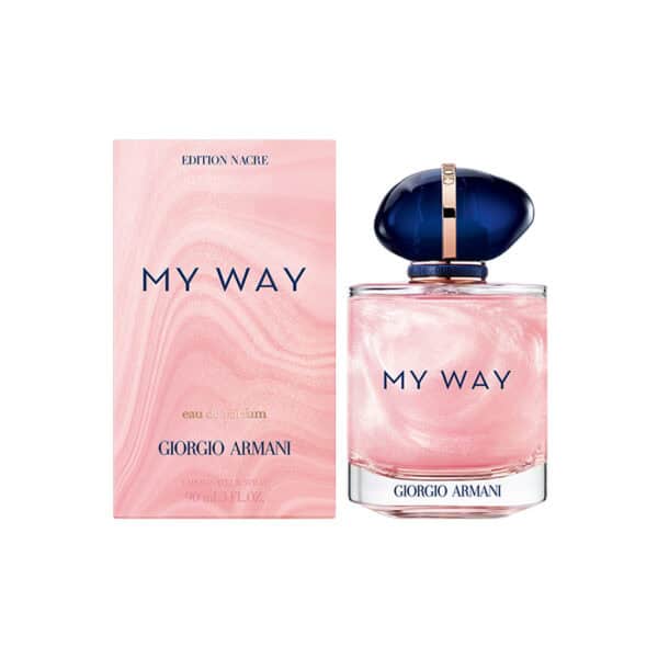 Elegant pink perfume bottle with matching box, Giorgio Armani My Way Edition Nacre EDP 90ml.