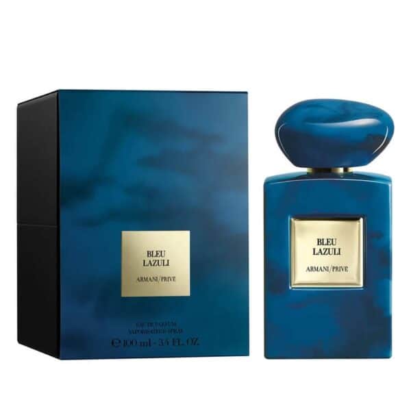 Elegant Bleu Lazuli perfume bottle and box by Armani Privé.