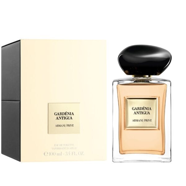 Elegant Gardenia Antigua perfume bottle with packaging for Armani Privé.