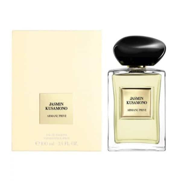 Elegant Jasmine Kusamono perfume bottle with black cap.