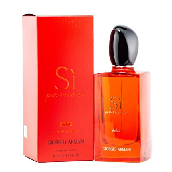 Elegant Armani Si Passione Eclat perfume bottle with matching box, 100ml size.