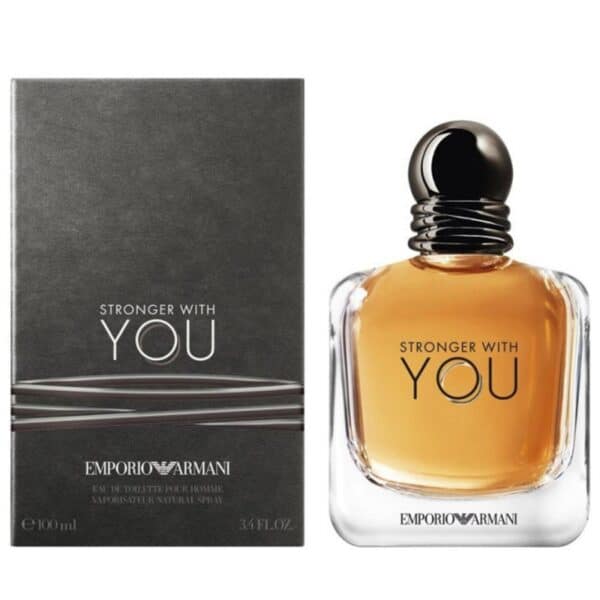 Armani Stronger With You EDT 100ml perfume bottle and box, stylish fragrance for men.