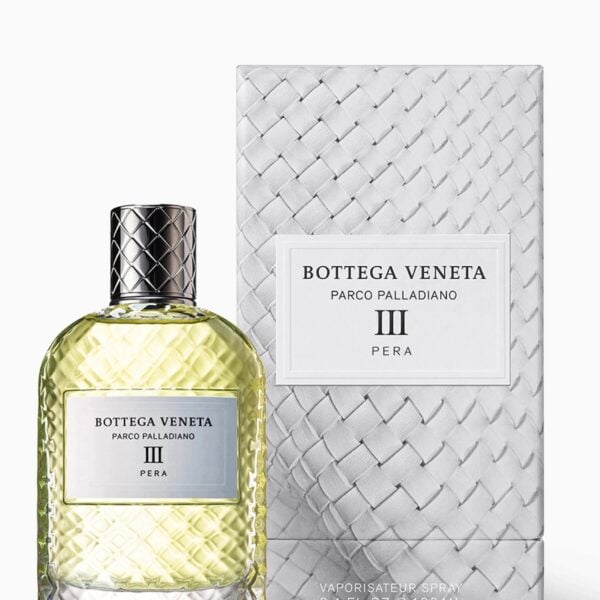 Luxury perfume bottle with Pera scent by Bottega Veneta.