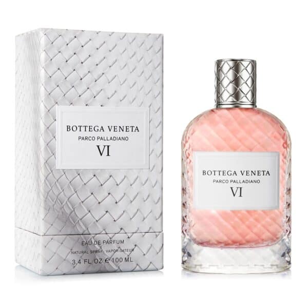 Bottega Veneta Parco Palladiano VI Rosa EDP perfume bottle and box.