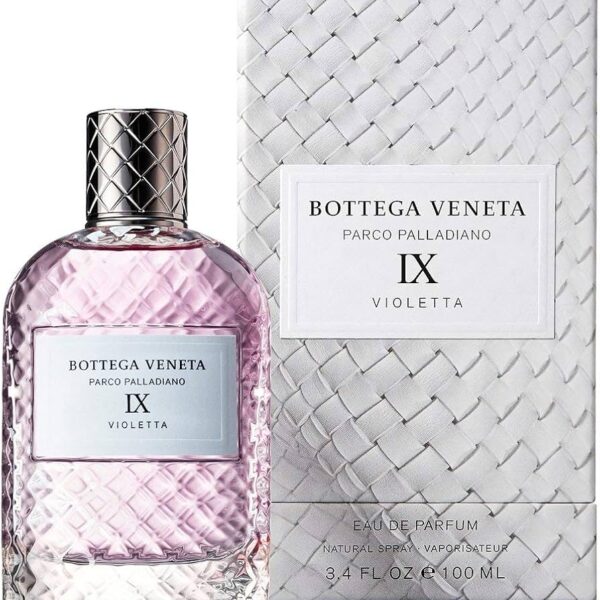 Bottega Veneta Parco Palladiano IX Violetta EDP perfume bottle with textured box.