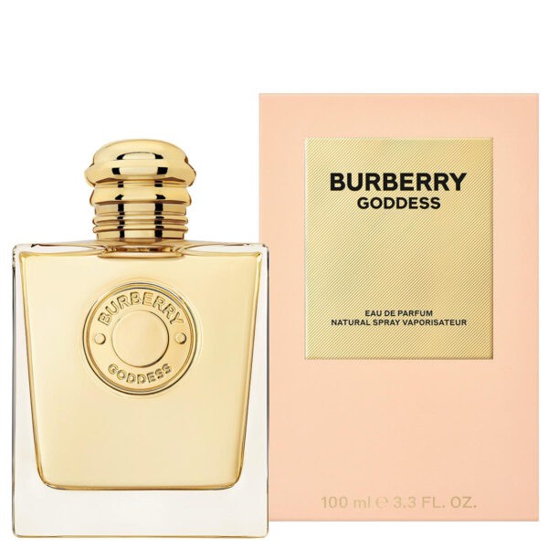 Burberry Goddess EDP 100ml perfume bottle with elegant gold cap.