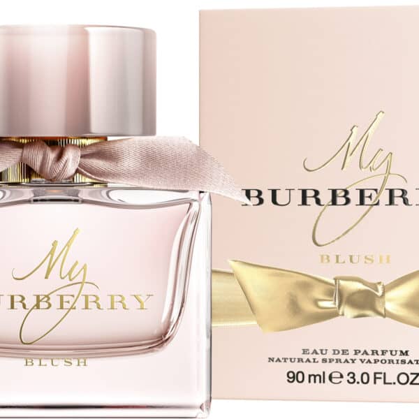 Burberry My Burberry Blush perfume bottle with pink and gold accents.
