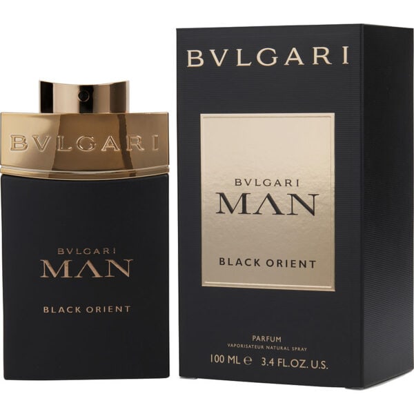 Bvlgari Man Black Orient EDP 100ml perfume with sleek black and gold design.