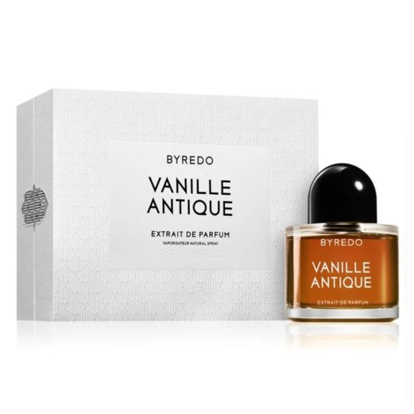 Byredo Vanille Antique EDP perfume bottle on white box.