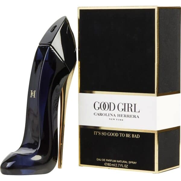 Elegant Good Girl perfume bottle with black and gold accents.
