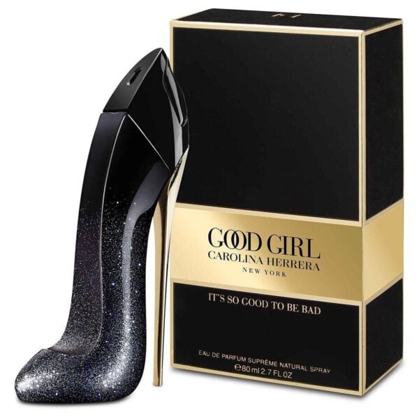 Carolina Herrera Good Girl SUPREME EDP perfume bottle with black and gold packaging.