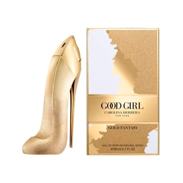 Elegant gold high heel shoe and perfume box for Carolina Herrera Good Girl Gold Fantasy EDP 80ml.
