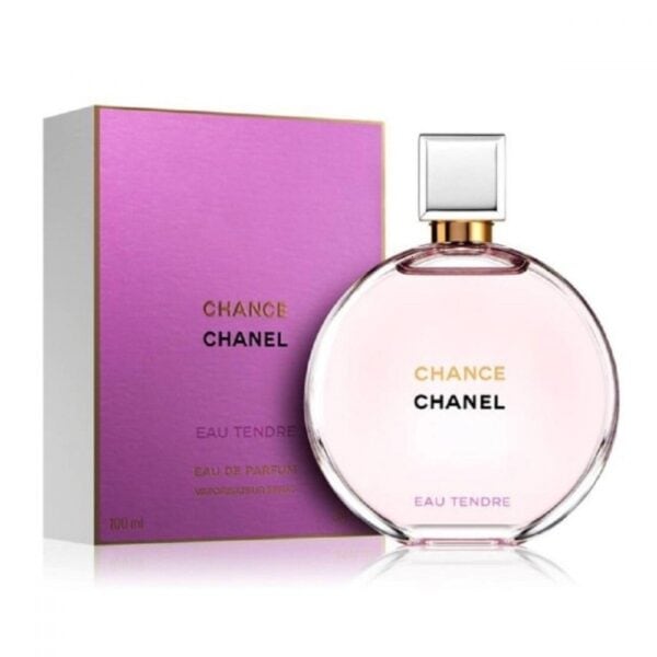 Chanel Chance Eau Tendre 100ml perfume with pink bottle and box, elegant fragrance for women.