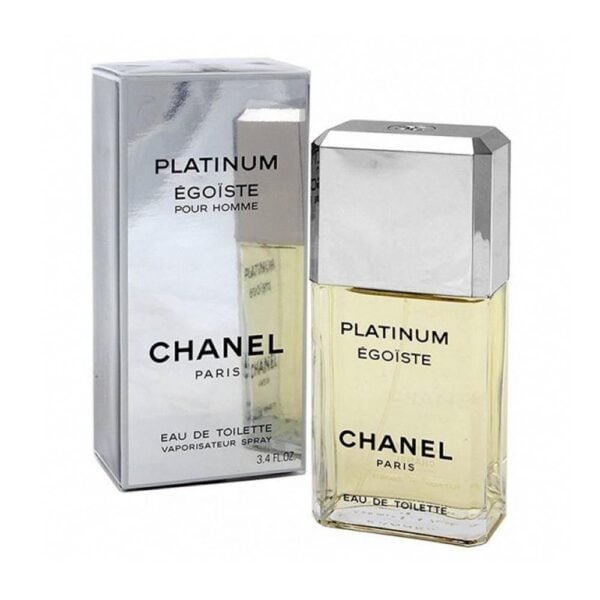 Chanel Egoiste Platinum perfume bottle with packaging, luxury men's fragrance.