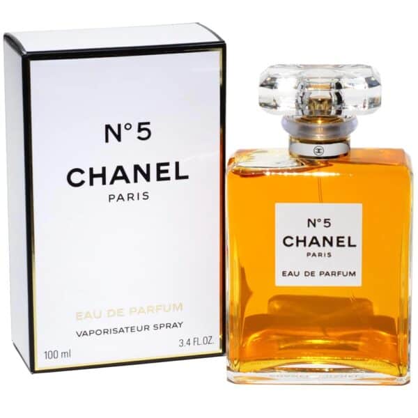 Chanel No 5 EDP perfume bottle with packaging, 100ml, luxury fragrance.