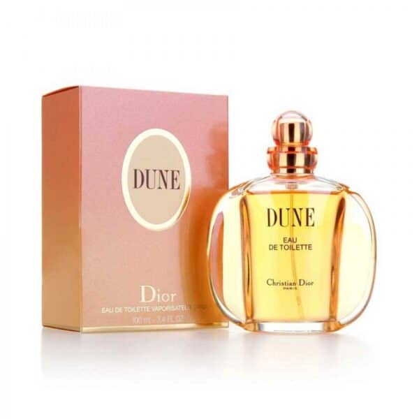 Dior Dune Eau de Toilette 100ml bottle with pink box, luxury fragrance for women.