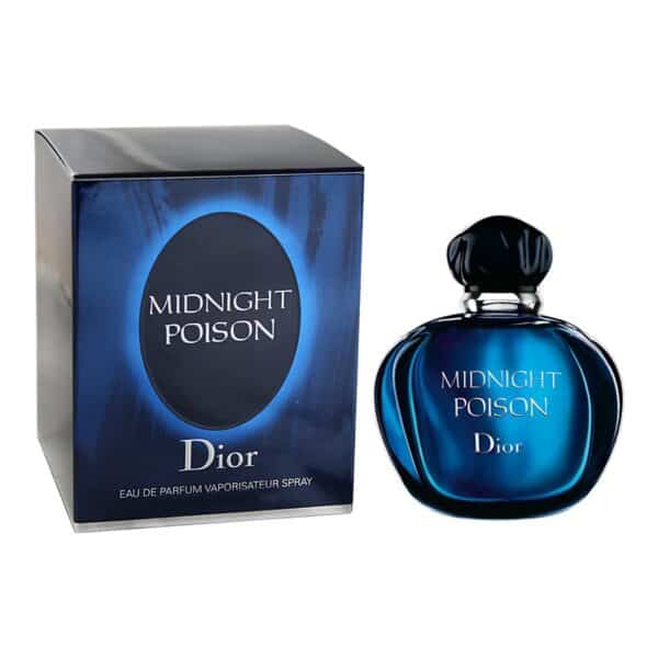 Midnight Poison Dior perfume bottle and box, 100ml, elegant dark blue design.