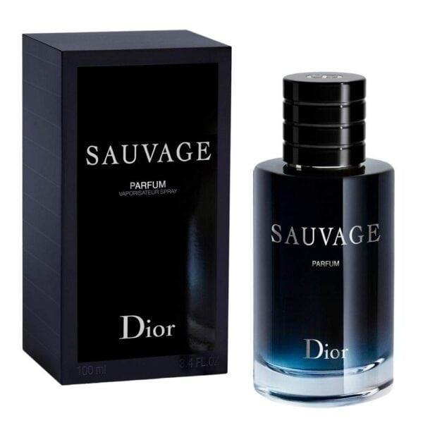 Dior Sauvage Parfum 100 ml bottle with sleek black packaging, ideal for men’s fragrance collection.