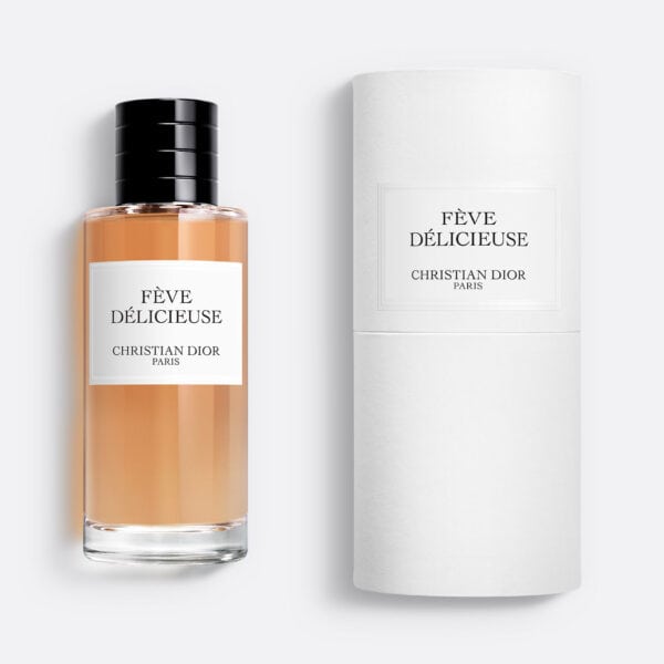Elegant Christian Dior Fève Délicieuse perfume bottle with white packaging.