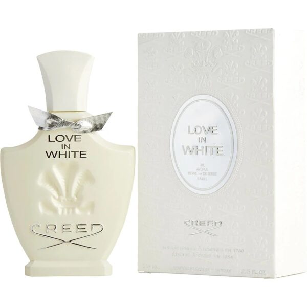 Creed Love In White EDP 75ml perfume bottle with elegant white design and silver bow detail.