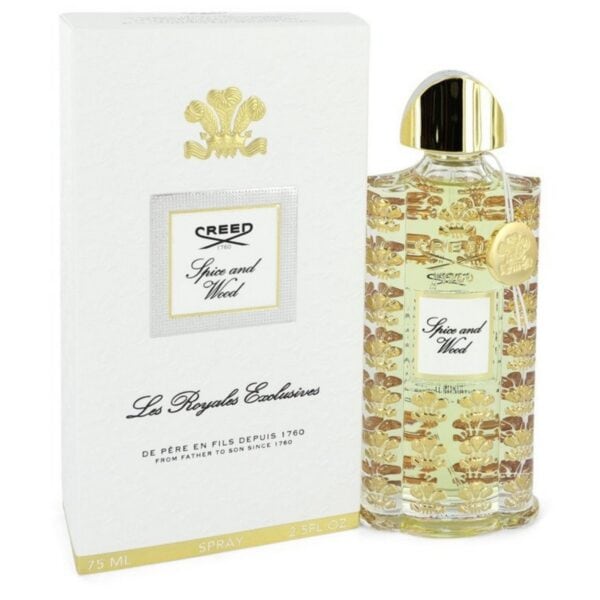 Luxury Creed Spice and Wood perfume bottle with elegant gold accents.