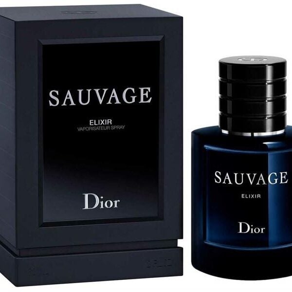 Luxury Dior Sauvage Elixir fragrance bottle with packaging.