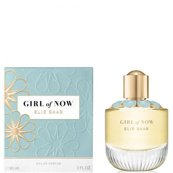 Elie Saab Girl of Now EDP 90ml perfume with elegant bottle and floral packaging.