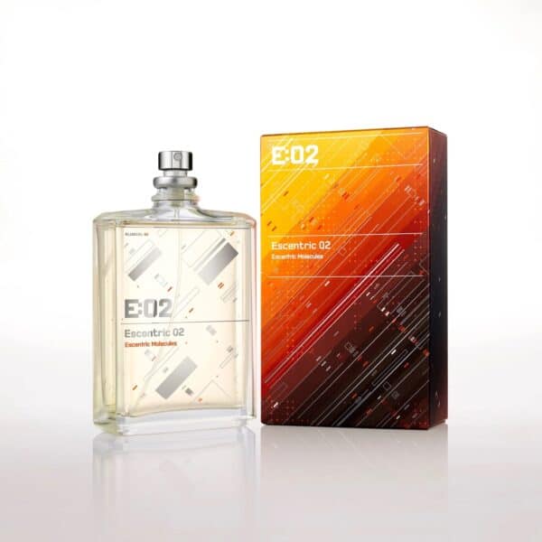 Elegant Escentric 02 perfume bottle with packaging, modern design.