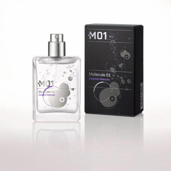 Molecule 01 EDT perfume bottle and packaging by Escentric Molecules, featuring a sleek, modern desig.