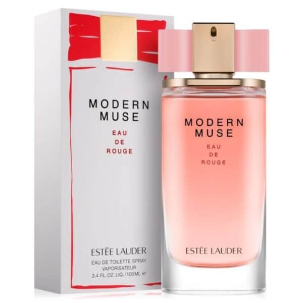 Modern Muse Eau De Rouge EDP perfume by Estée Lauder, 100ml bottle with elegant pink and gold design.