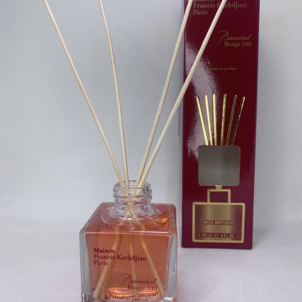 Baccarat Rouge 540 scented room diffuser with reed sticks for elegant home fragrance.