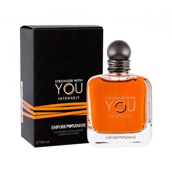 Elegant Armani Stronger With You Intensely perfume bottle with black box.