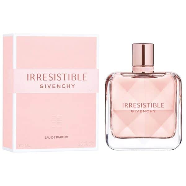 Irresistible Givenchy perfume bottle and box, elegant pink design.