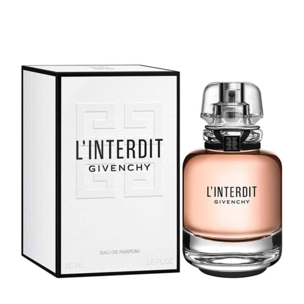 Elegant Givenchy L'Interdit perfume bottle with packaging, 80ml.