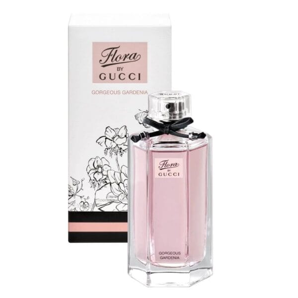 Gucci Flora Gorgeous Gardenia perfume bottle with floral packaging, 100ml.