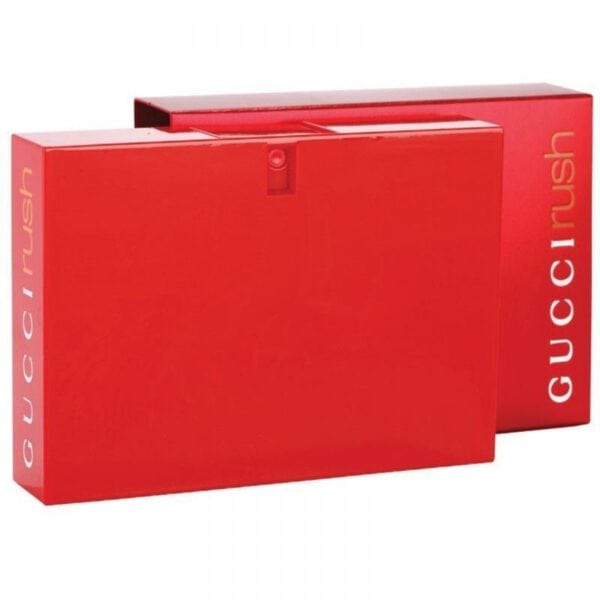 Elegant Gucci Rush perfume packaging in vibrant red.