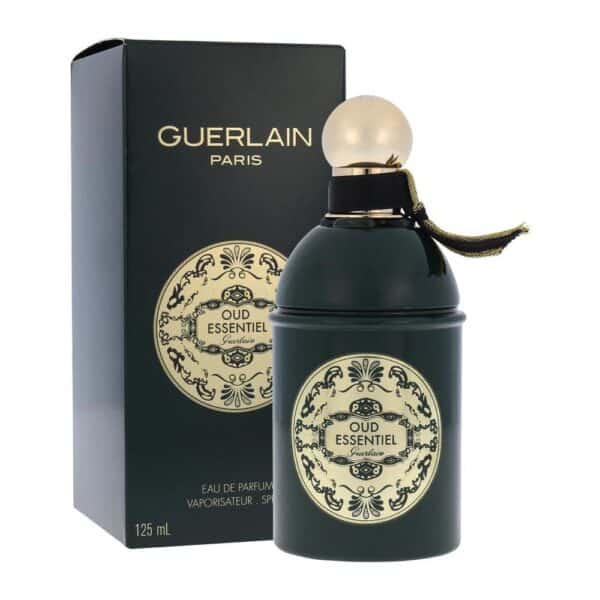 Guerlain Oud Essentiel EDP perfume bottle with packaging, luxurious fragrance for women and men.