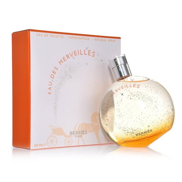 Hermes Eau de Merveilles perfume bottle with packaging, elegant and luxurious scent.