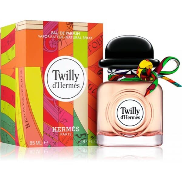 Hermès Twilly d'Hermès perfume bottle with colorful ribbon and packaging.