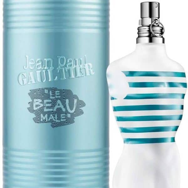Jean Paul Gaultier Le Beau Male EDT 125ml fragrance bottle with striped design.