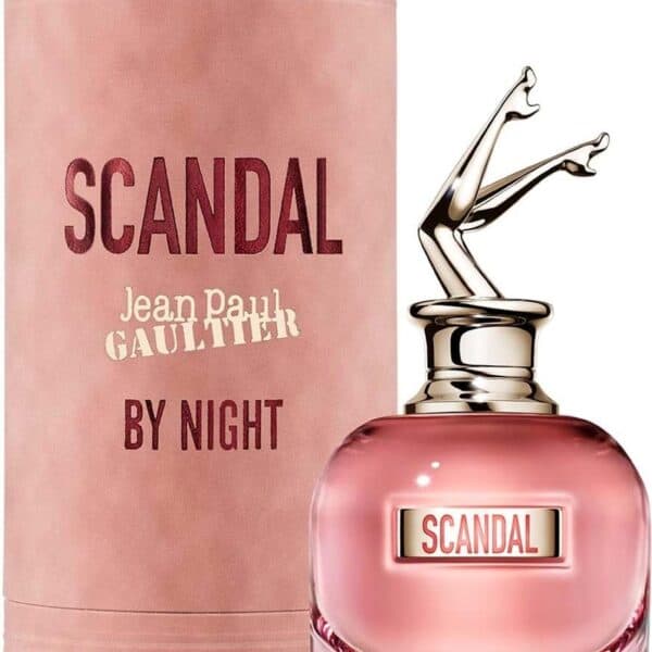 Scandal by Night Intense EDP perfume bottle with pink packaging and silver cap.