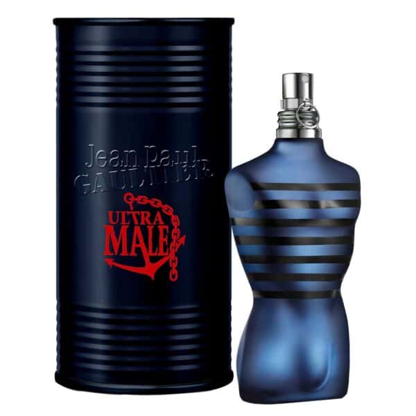 Ultra Male Intense fragrance bottle by Jean Paul Gaultier, 125ml, masculine scent.