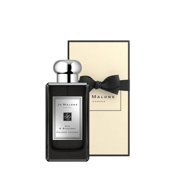 Elegant Jo Malone Oud & Bergamot perfume bottle with gift box.