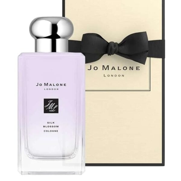 Jo Malone Silk Blossom Cologne perfume with elegant packaging and black ribbon.