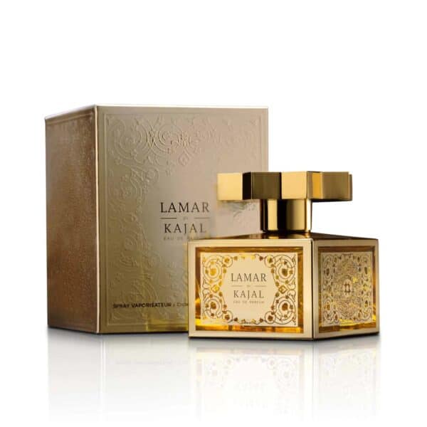 Kajal Lamar EDP 100ml perfume with elegant gold accents, perfect for a luxurious fragrance experienc.