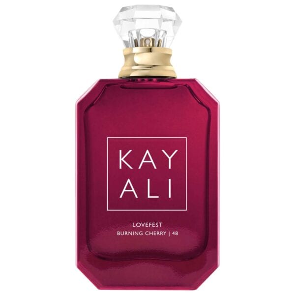 Elegant Burning Cherry perfume bottle with a crystal cap.