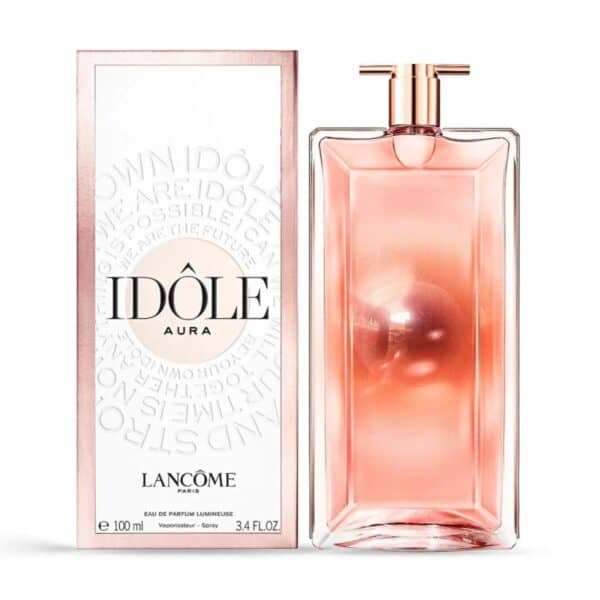 Lancôme Idole Aura EDP 100ml perfume bottle with elegant pink design.