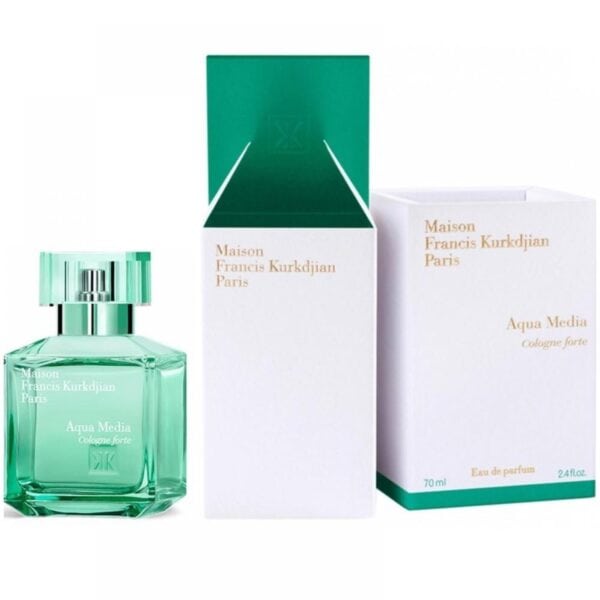 Aqua Media Cologne Forte perfume bottle with packaging, luxury fragrance by Maison Francis Kurkdjian.